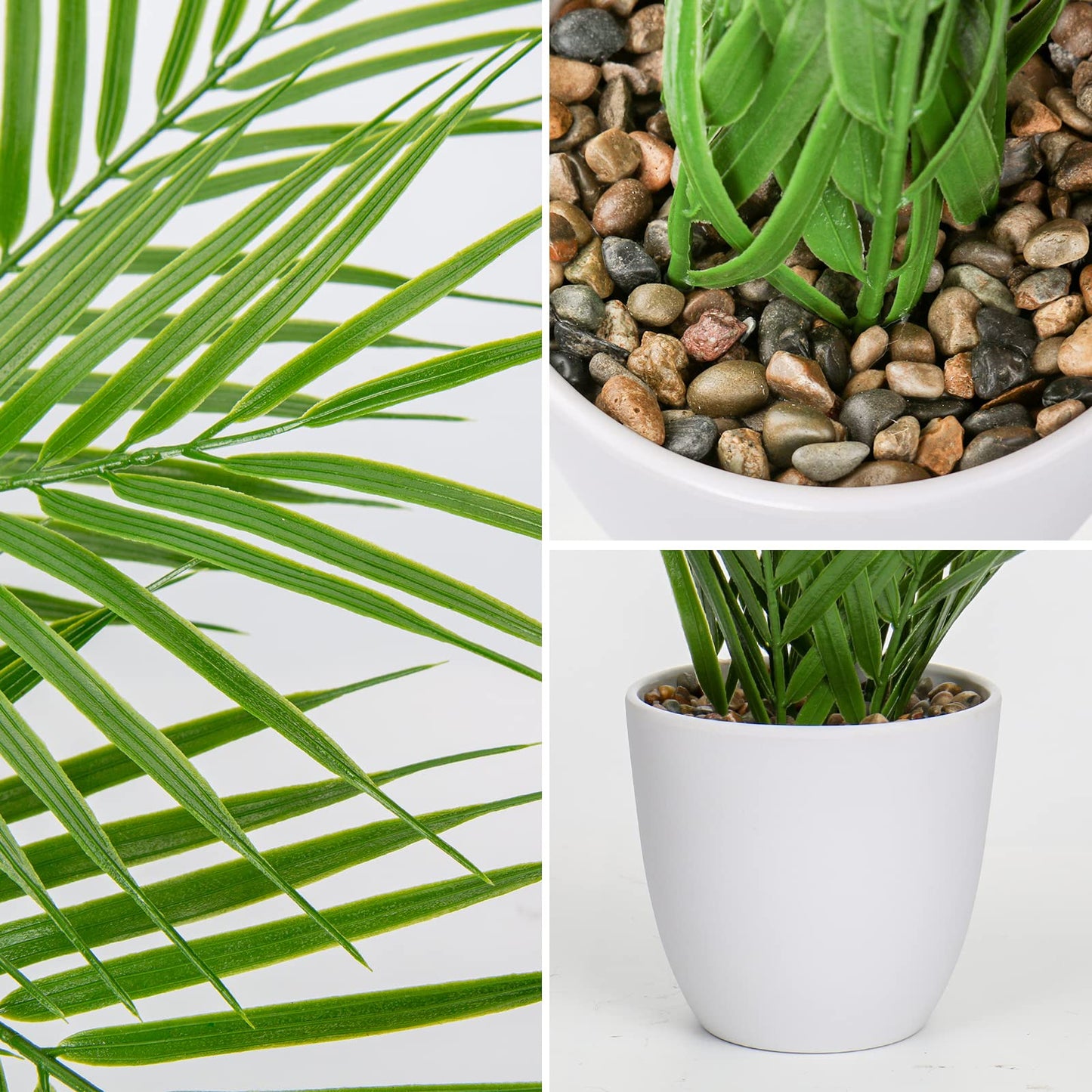 Briful Fake Plant 15’’ Artificial Palm Plant in White Pot Real Touch Faux Tropical Palm Tree Houseplant for Home Indoor Living Room Tabletop Balcony Decorations