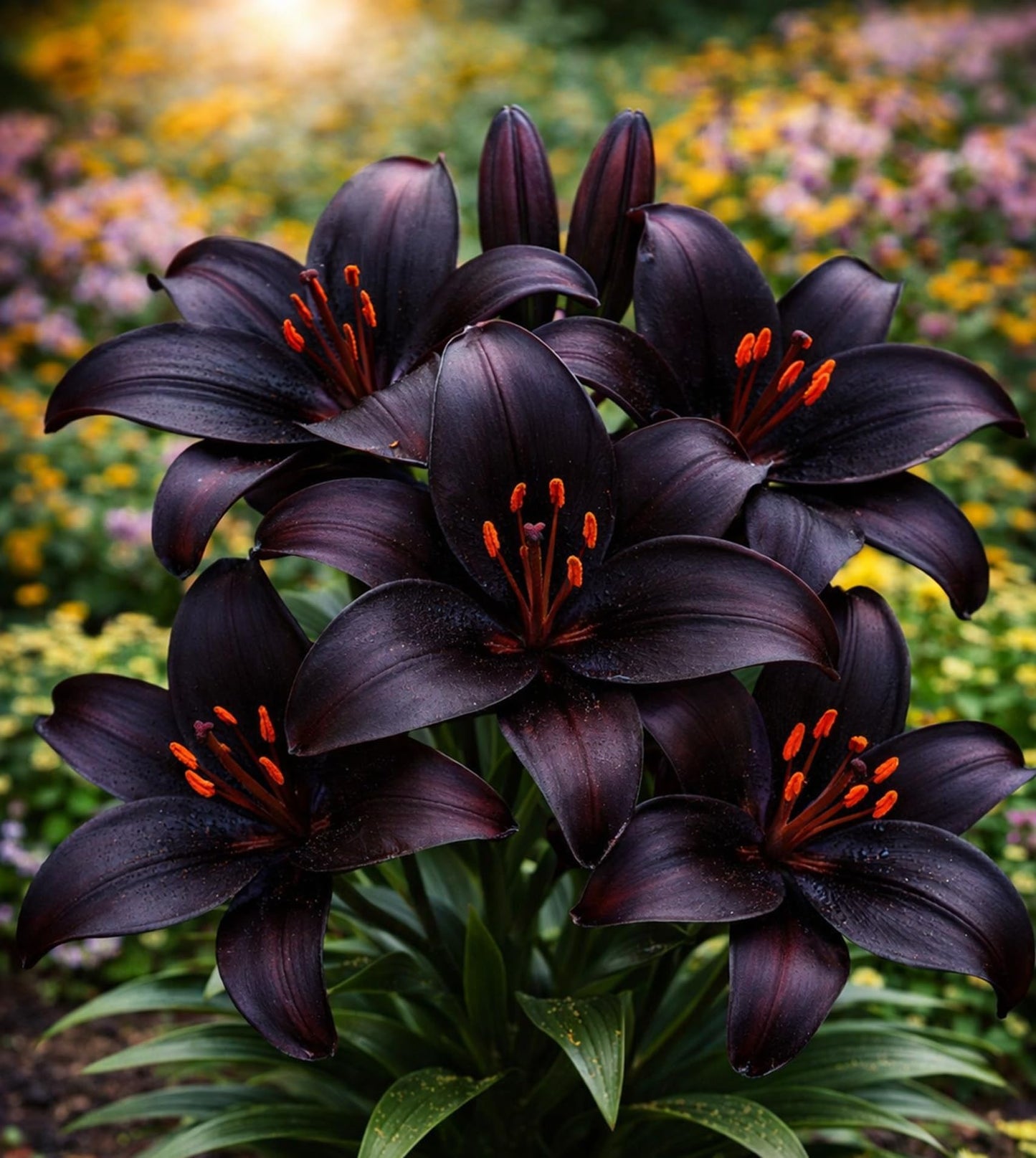 Blackstone Lily Bulbs for Planting – Deep Burgundy Black Asiatic Lily Flowers – Hardy Perennial Summer Blooms – Dramatic Garden Accent (5 Bulbs)