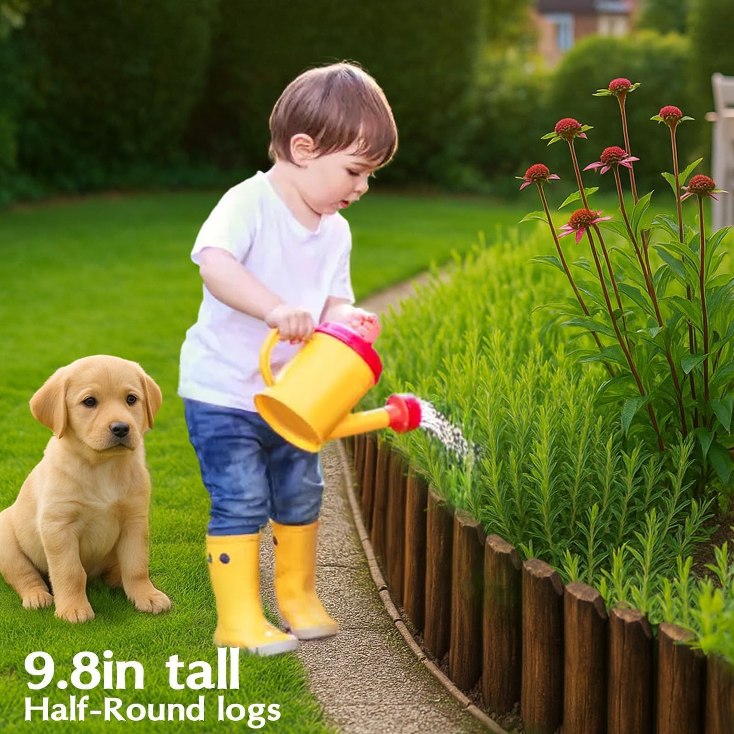 Wood Garden Edging for Landscaping – Half-Round Border Fence for Flower Beds， Pathways & Patio， Natural Decorative Wooden Panels for Garden Landscaping， 7.8in H x 4.0 ft L (1 Pack)