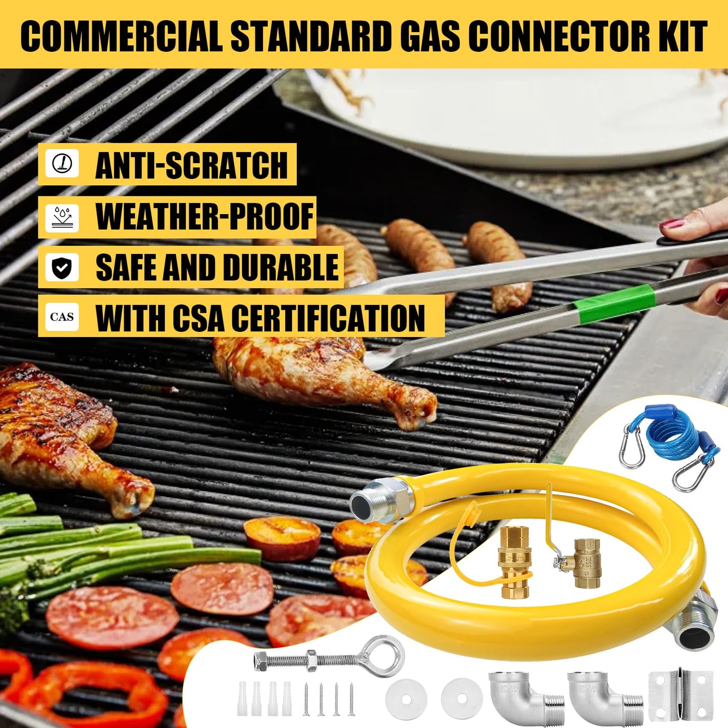IMOLI Safety System Kit, 3/4" ID Natural Gas Line Hose, 48" Commercial Kitchen Gas Hose, Mobile Gas Connector Hose Kit with 2 Elbow Fittings, 3/4 Flexible Gas Hose