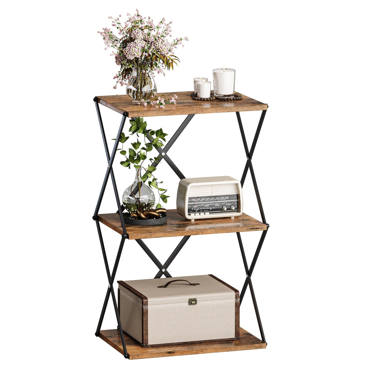 IRCPEN 3-Tier End Table Small Side Table Tall Bedside Night Stand with Storage Sofa Side desks for Living Room Bedroom Office Bathroom Small Space Rustic Brown ET-03RB
