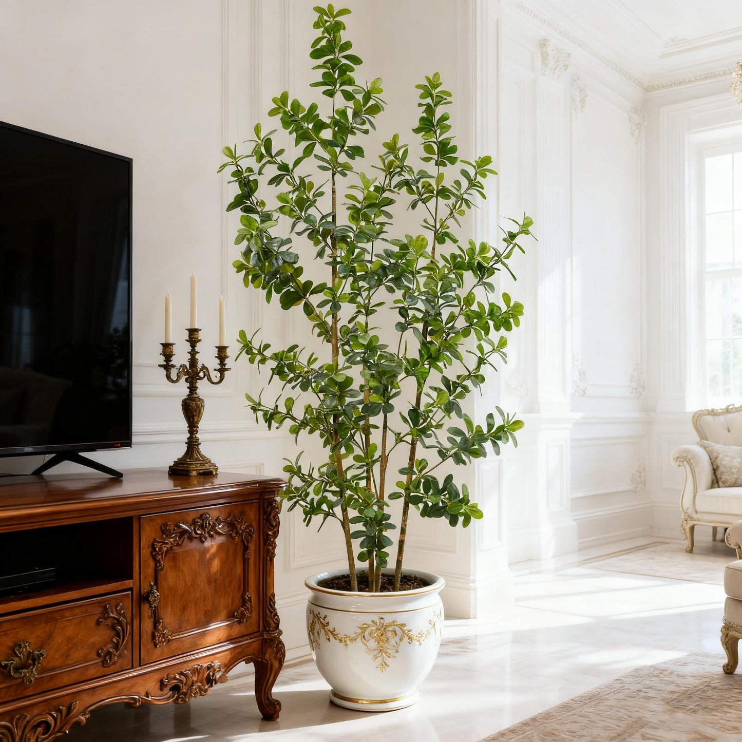 ZSENENT Fake Trees Premium 4 Main Trunks 7 ft Faux Black Olive Tree, Realistic Olive Trees Artificial Indoor, Low-Maintenance, Ideal Artificial Tree for Home Office Décor (Green)