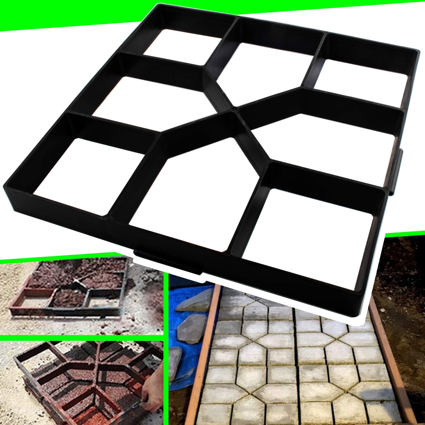 Walk Maker Reusable Concrete Molds 15.7"x15.7"x1.57" Paver Yard Patio Lawn Garden DIY Walkway Pavement Paving Moulds (Cross Square)