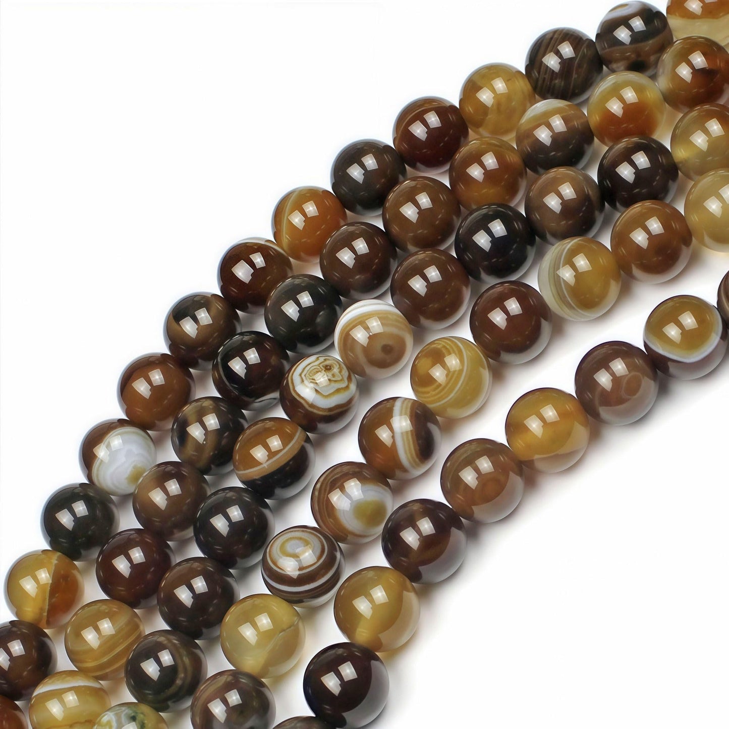 MJDCB Natural Stone Beads Coffee Stripe Agate Round Loose Beads for Jewelry Making DIY Bracelet Necklace (8mm)