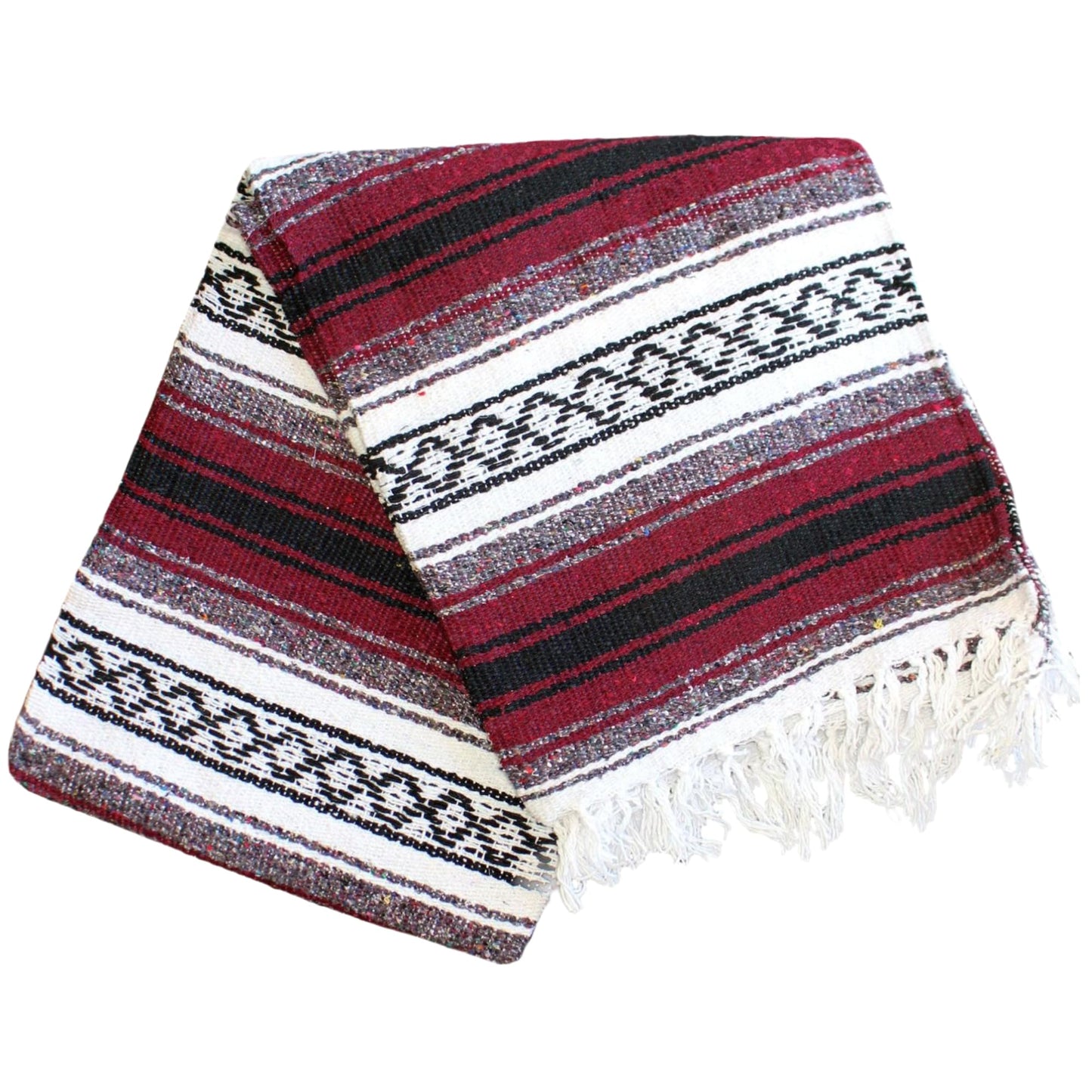 Del Mex Classic Mexican Blanket, Large Authentic Woven Falsa Throw (70"x50"), Artisan Southwest Décor for Beach, Yoga, Outdoors (Burgundy)
