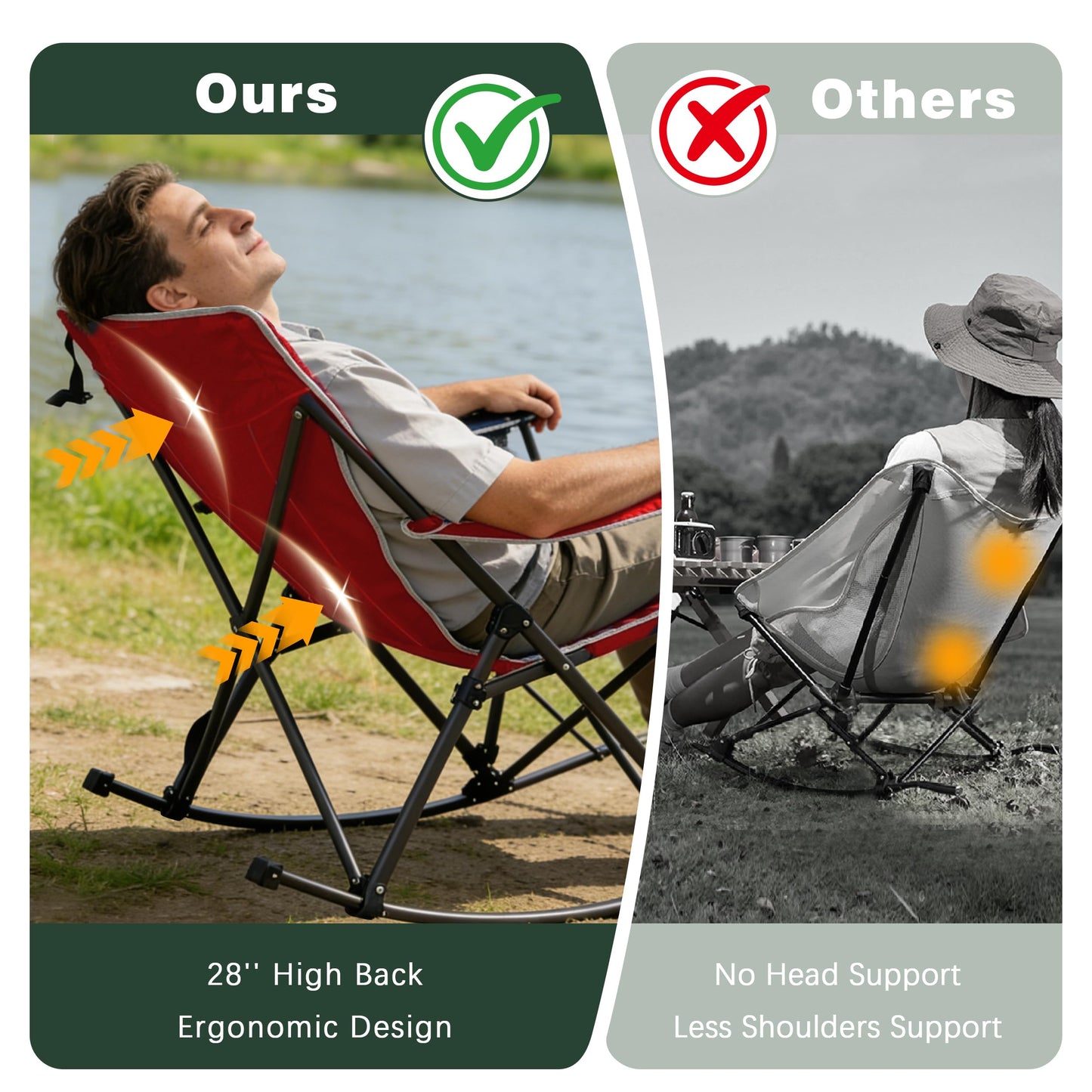 SUNNYFEEL Oversized Folding Rocking Camping Chair with Buckle Design Outdoor Rocker High Back Lawn Camp Rocker Chair with Cup Holder Heavy Duty 500 LBS for Outdoor/Camping/Lounge/Patio with Carry Bag