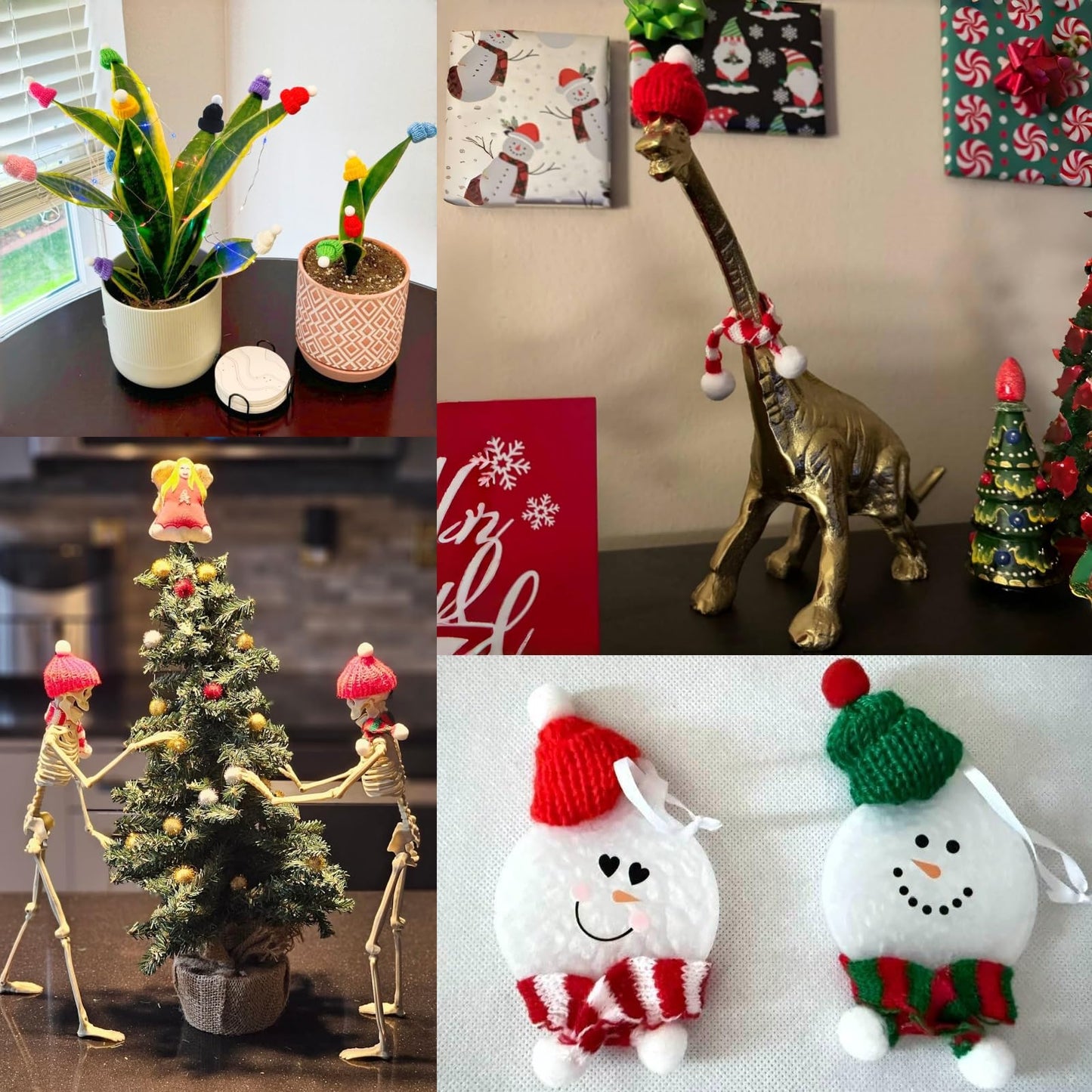 YGbridge Mini Santa Hats and Christmas Scarf Set, 60Pcs Mini Hats for Crafts, Christmas Decorations for Tree Ornaments, DIY Arts and Crafts, Snowman Doll Decor (60PCS)