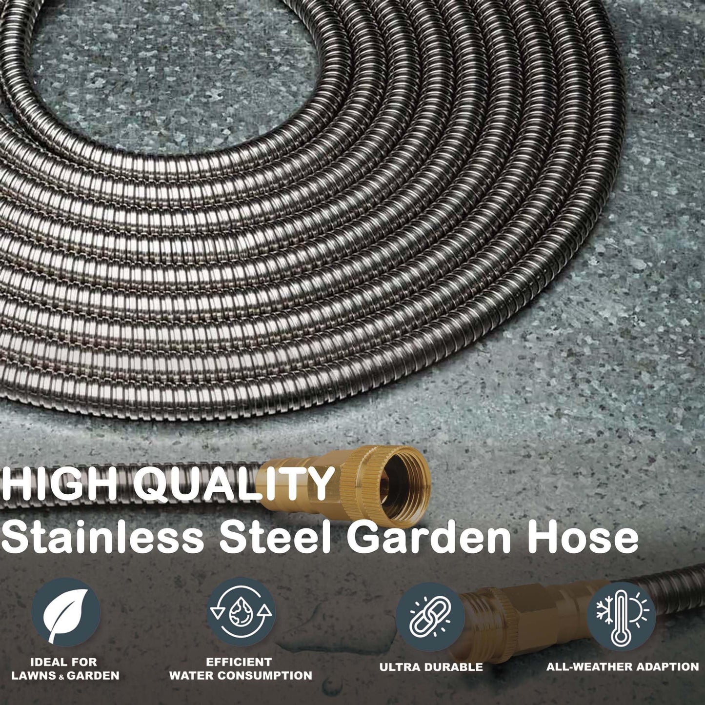 FangFarm Stainless Steel Garden Hose: 5FT 3/4" Male to Female Brass Fittings - Flexible Metal Water Hose for RV - Camper Faucet Extension Patio