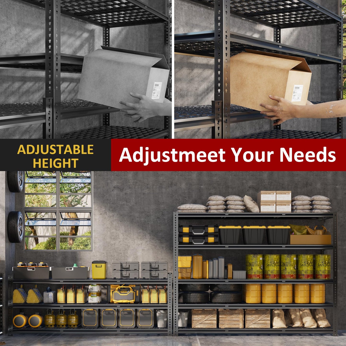 VDEVY 60" W x 24" D x 72" H Garage Shelving Heavy Duty Metal Shelving 3030LBS Storage Shelves Adjustable Metal Shelves for Storage Industrial Garage Shelves for Warehouse Basement