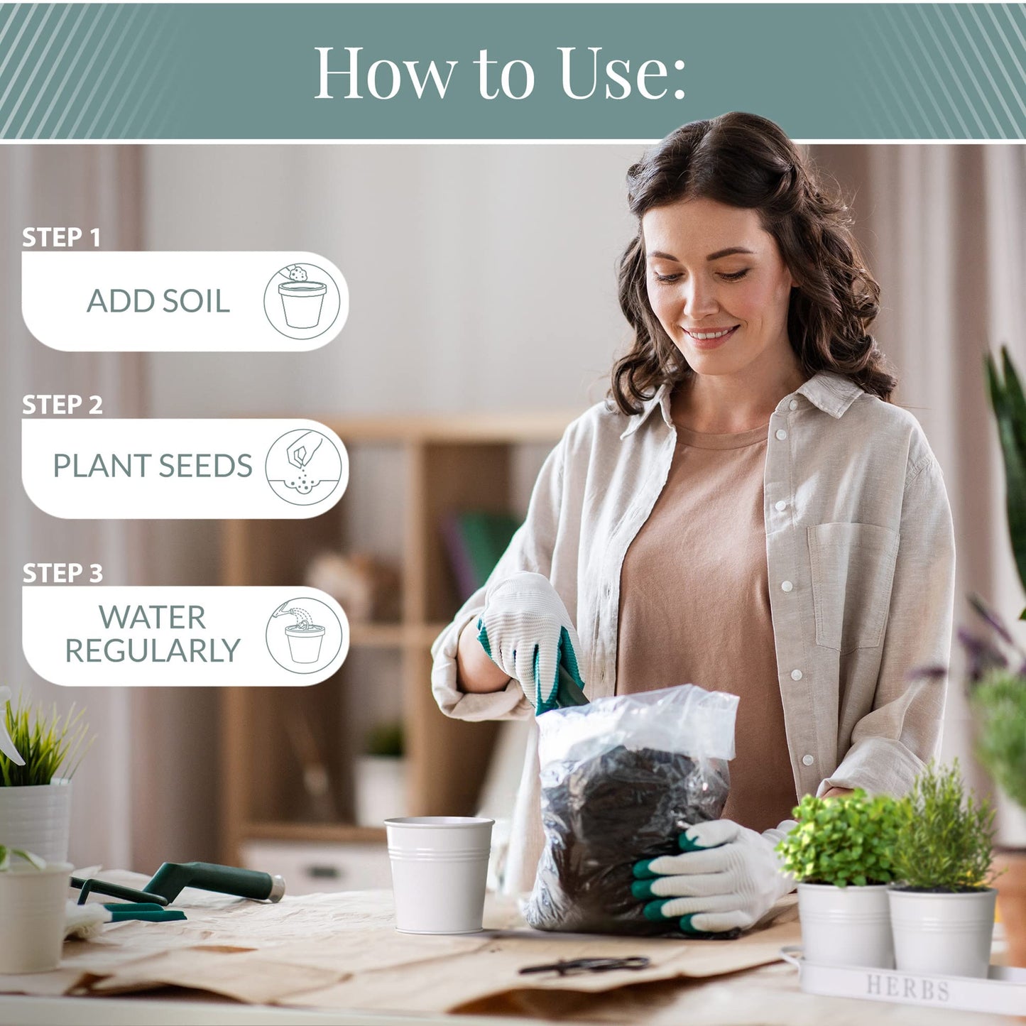 Barnyard Designs Indoor Herb Garden Planter Set with Tray, Metal Windowsill Plant Pots with Drainage for Outdoor or Indoor Plants, Set/3 (White)