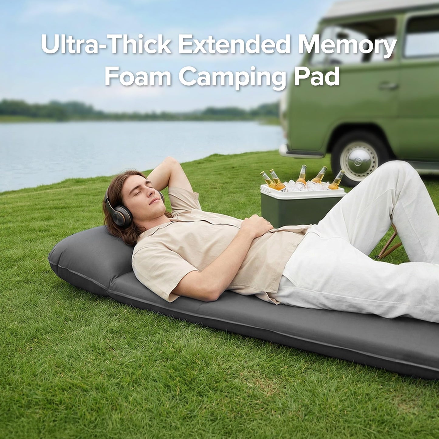 Andola Self-Inflating Sleeping Pad for Camping, 3" Ultra-Thick Outdoor Camping Mat with Pillow & 9.5 R-Value, Insulated All-Season Foam Camping Mattress for Camping Travel Tent Car