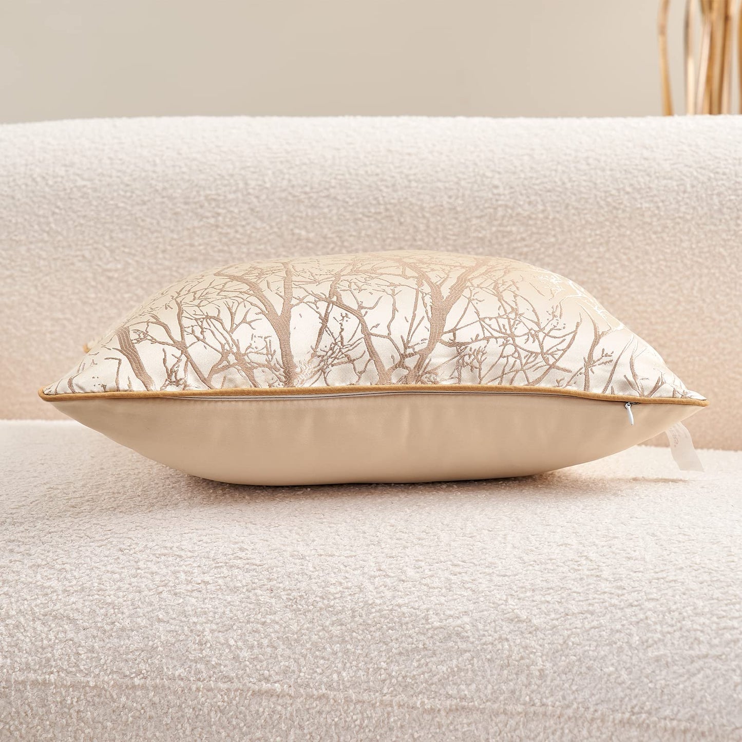 Avigers 20 x 20 Inch Square Beige Brown Gold Tree Branch Embroidery Cushion Case Luxury Modern Throw Pillow Cover Decorative Pillow for Couch Living Room Bedroom Car