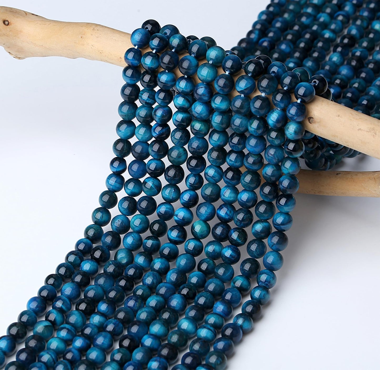 NUKAYAI Aquamarine Blue Tiger Eye Beads 60Pcs Crystal Beads 8mm Blue Round Stone Bead Smooth Loose Bead for Bracelet Necklace DIY Earrings Making
