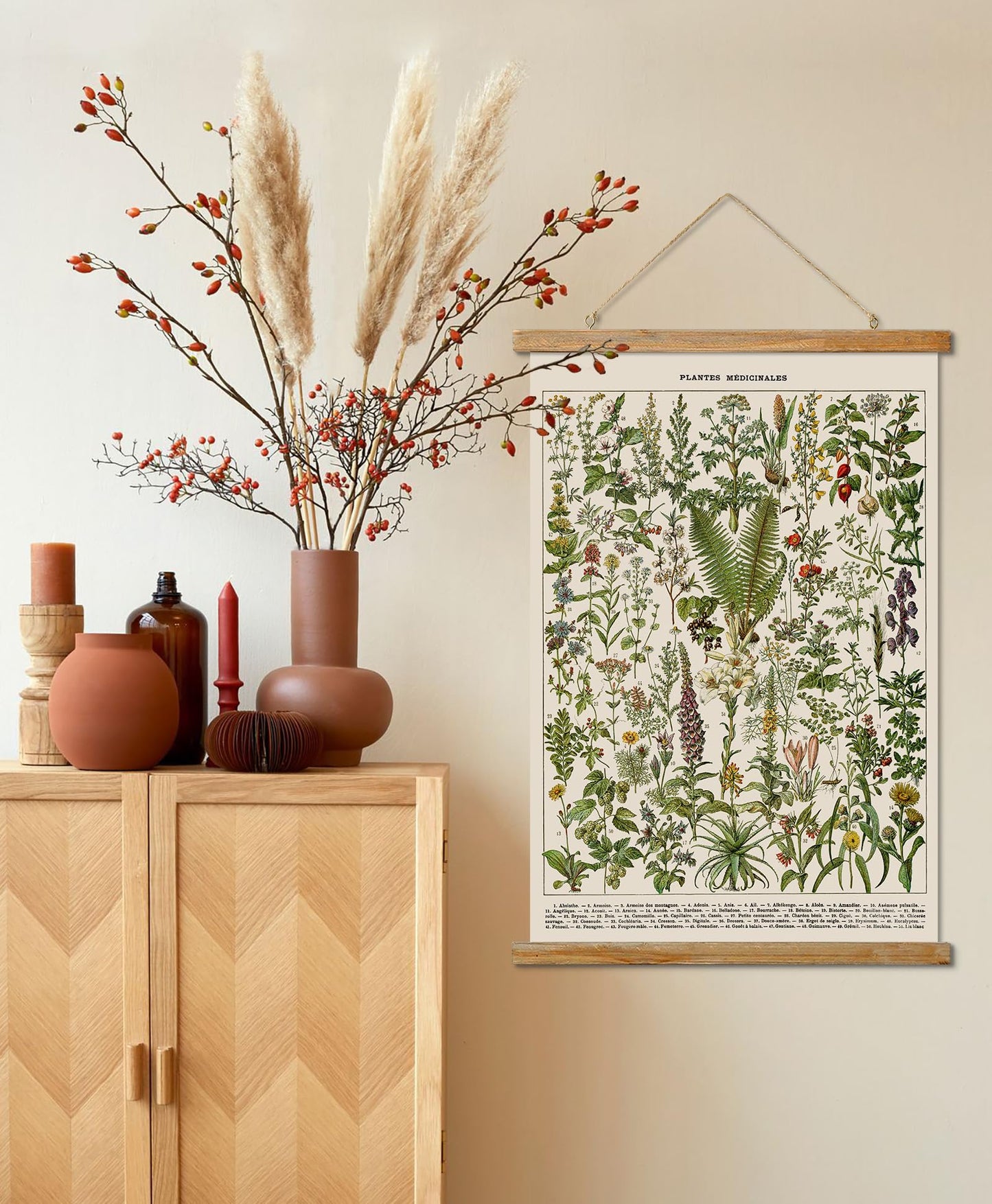 Ovfovy Vintage Botanical Fern Varieties Poster, Retro Style Art Prints with Wood Frames, for Schools, Homes, Ready to Hang