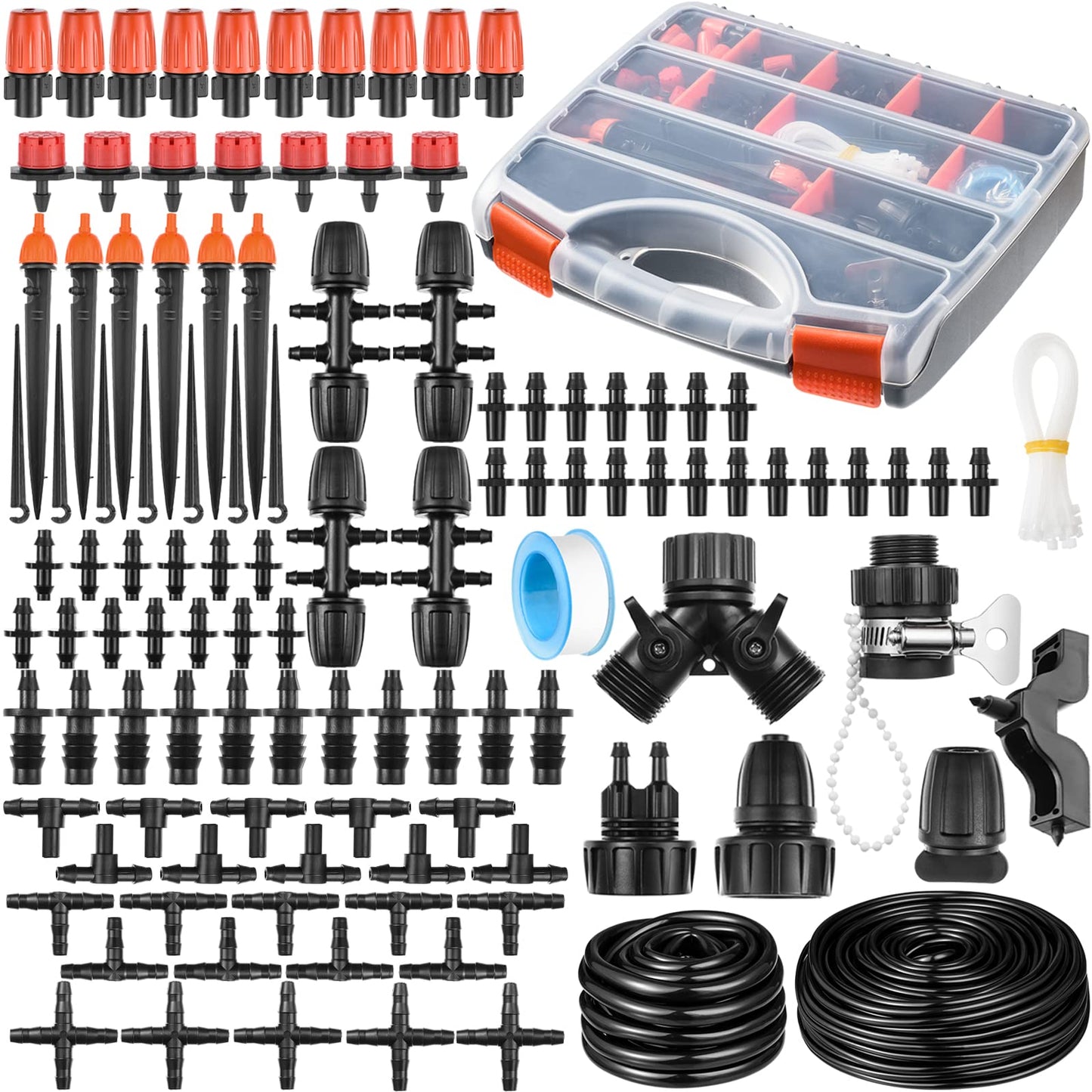 280 Pcs Drip Irrigation Kit, 147FT Garden Watering System 1/2 1/4 in Distribution Tubing Hose Automatic Patio Misting System Micro Automatic Drip Irrigation for Plant Garden Greenhouse Patio Lawn