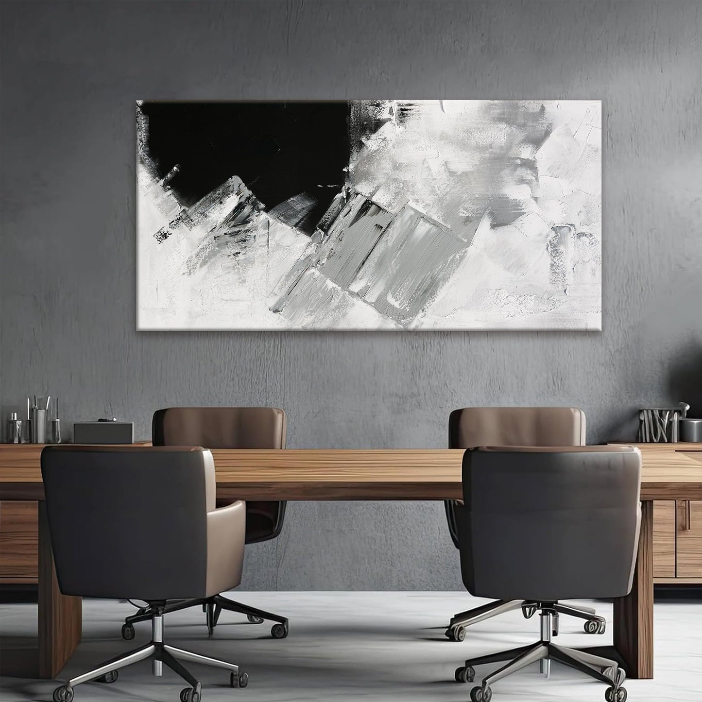 TAIJXAGSG Abstract Wall Art Painting Modern Grey Wall Decor Living Room 24" X 48" Canvas Art Wall Decor Black White Wall Art Canvas Prints Artwork For Bathroom Kitchen Office Decoration