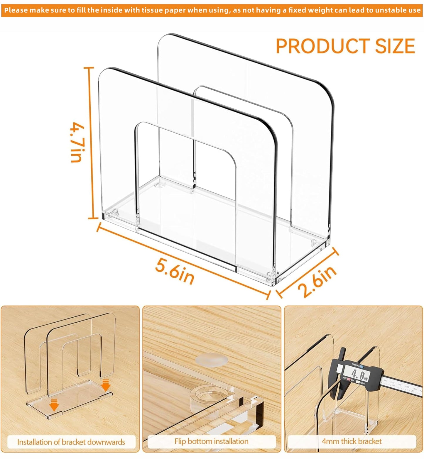 Yieach 5x5 Upright Clear Napkin Holder for Party,Bar,Small Vertical Standing Lucite Napkin Holder for 5x5 & 8x8 Floral Paper Napkins,Modern Plastic Cocktail Napkins Holder for Dining Room Decor,1 Pack