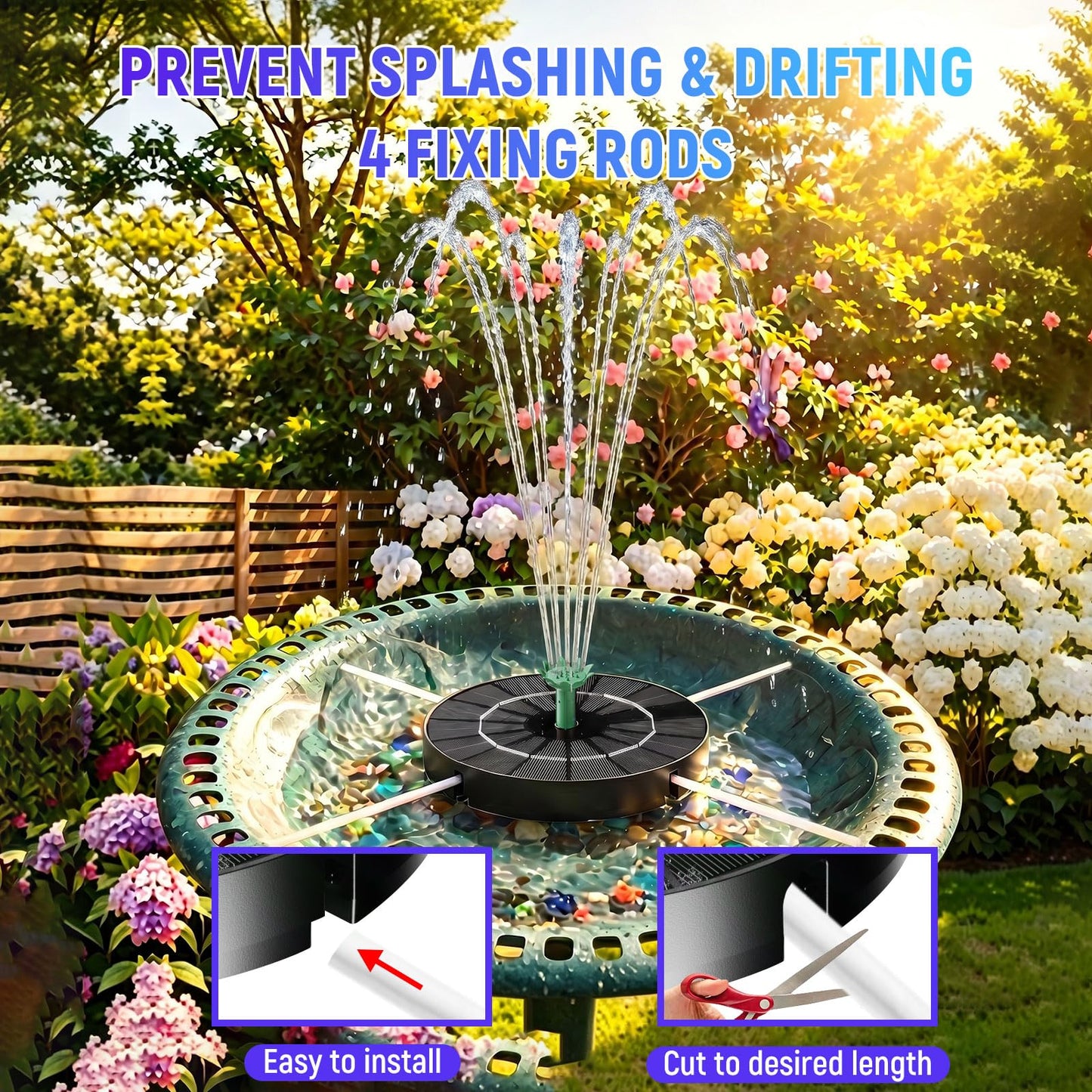Marchul 3.5W Solar Fountain for Bird Bath Colorful Light with 2200mah Battery, 2026 Upgrade 4-in-1 Nozzles Solar Water Fountain Powered with 4X Fixer Floating Solar Pump for Garden, Pond, Pool