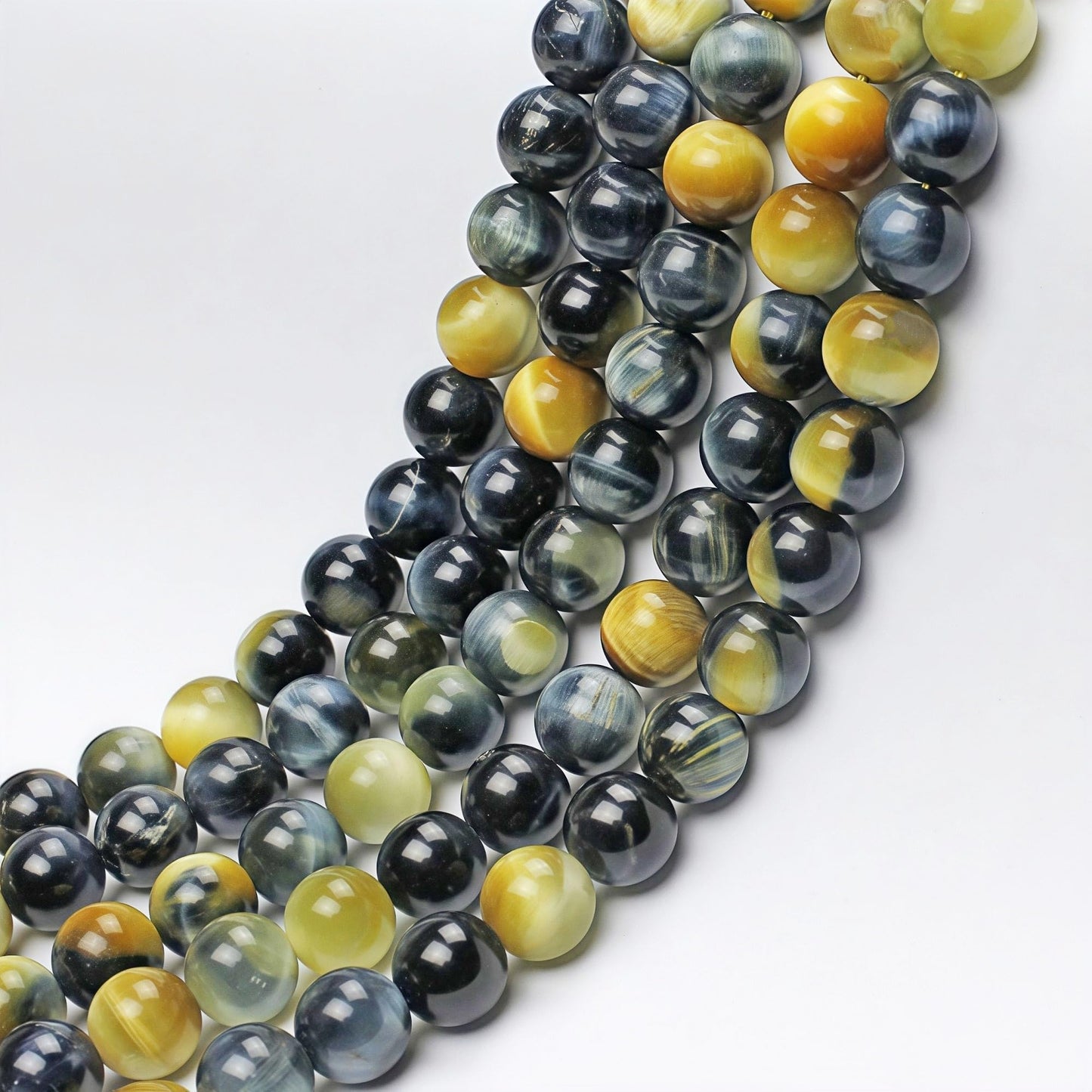 MJDCB Stone Beads 8mm 43pcs Round Yellow Blue Tiger's Eye Loose Gemstone Bead Charms for Jewelry Making Bracelet Necklace Earring Pendant