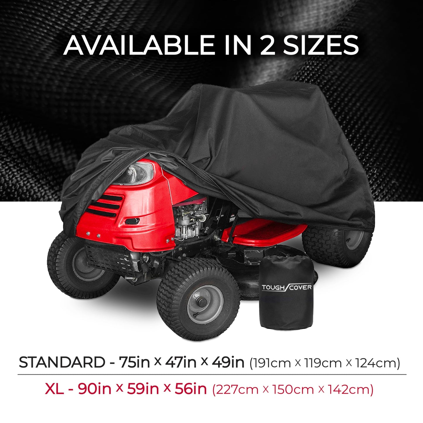 Tough Cover Riding Lawn Mower Cover - 90x56x59 in Black - Waterproof Protection for Zero Turn Mowers - UV & Snowproof Shield for Outdoor Storage - Drawstring Strap & Dust Guard for Tractor Accessories
