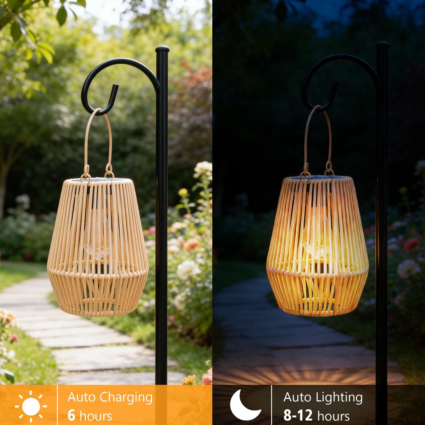 Solar Lanterns Outdoor Waterproof, Hanging Solar Lanterns Outdoor Gifts for Women Mom Grandma LED Garden Decor for Yard, Patio, Backyard, Porch, Trees, Lawn, Pathway (2 Pack)