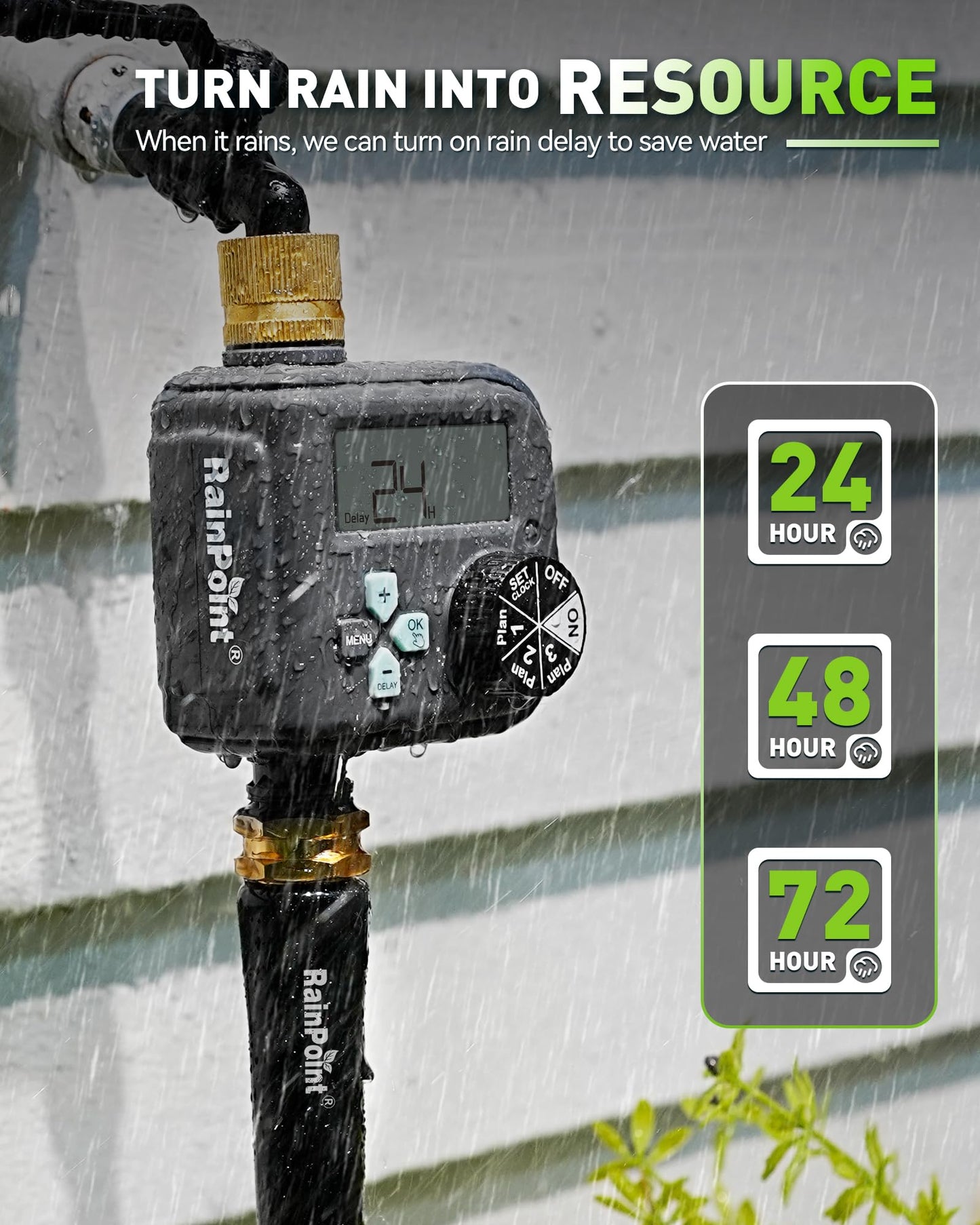 RAINPOINT Sprinkler Timer with 3 Different Programs, Waterproof Hose Timer Brass Inlet with Rain Delay/Manual/Automatic Irrigation System, 1 Outlet