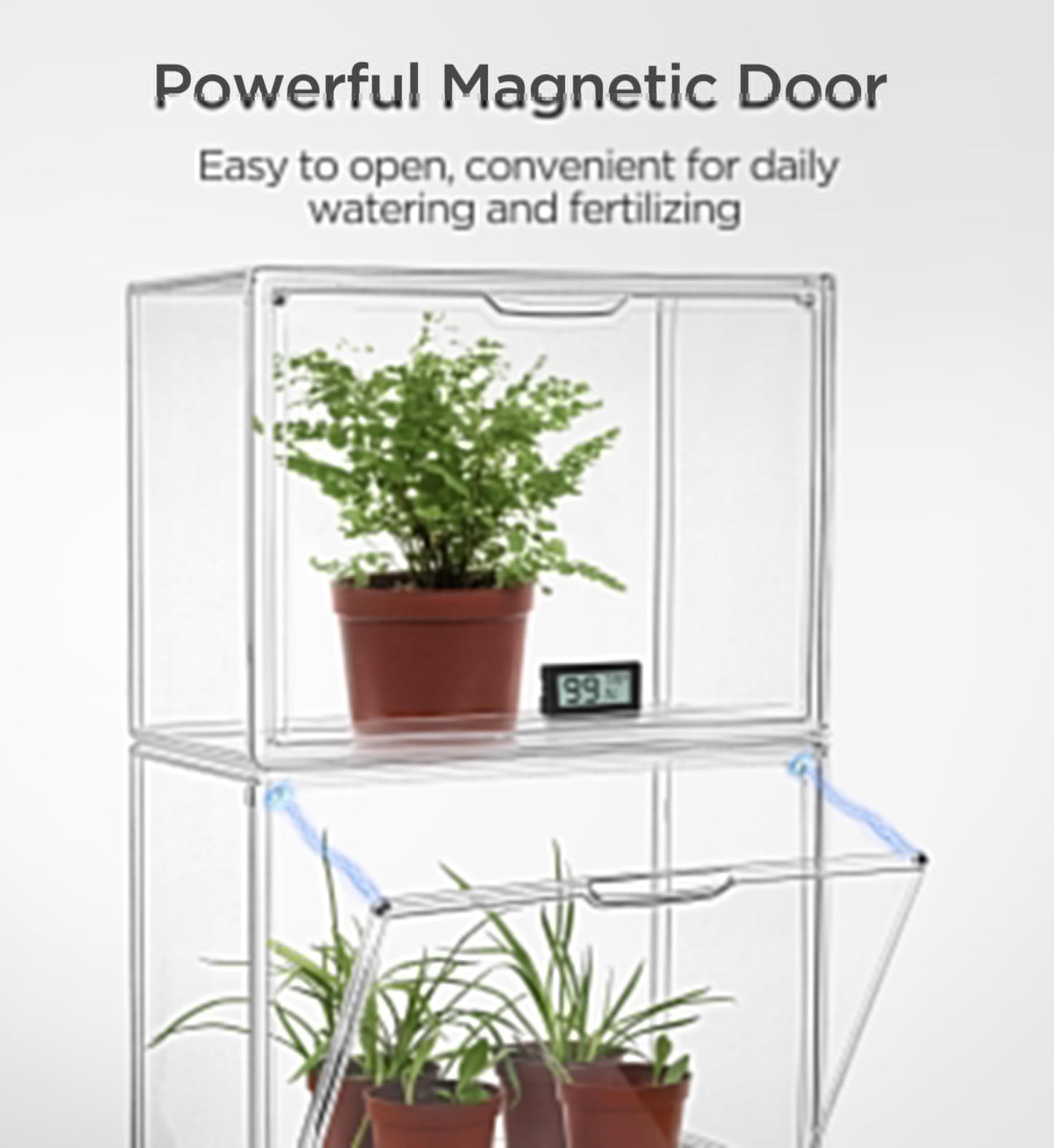 HBlife Mini Greenhouse for Indoor, Clear Stackable Green House with Magnetic Waterproof Door for Small Plants Nursery Germination, Tabletop Portable Greenhouse, 14.1x8.6x10.6 Inch (2 Pack)