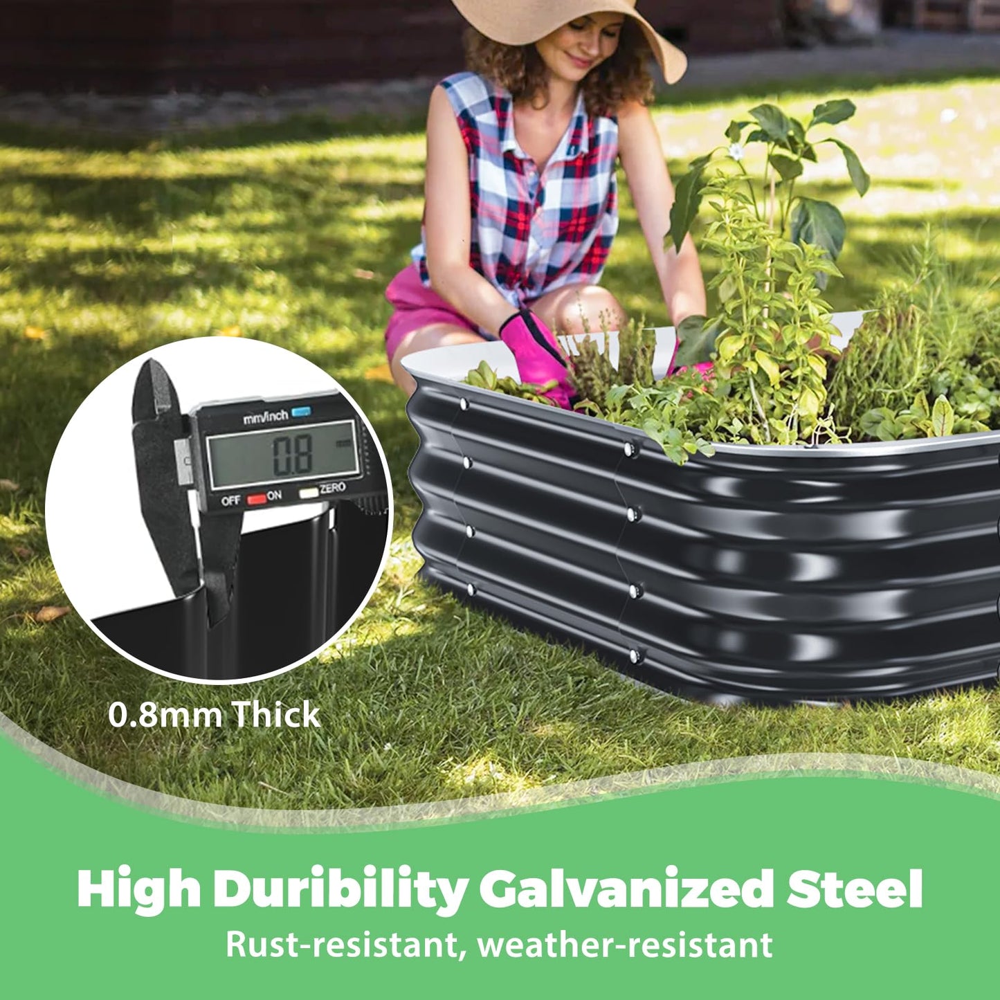 JAUZVIL Galvanized Raised Garden Bed, 4x4x1ft Garden Planter Bed Outdoor, Heavy Duty Rustproof Steel Raised Bed Kit for Gardening Vegetables Fruits Flowers Grow Black