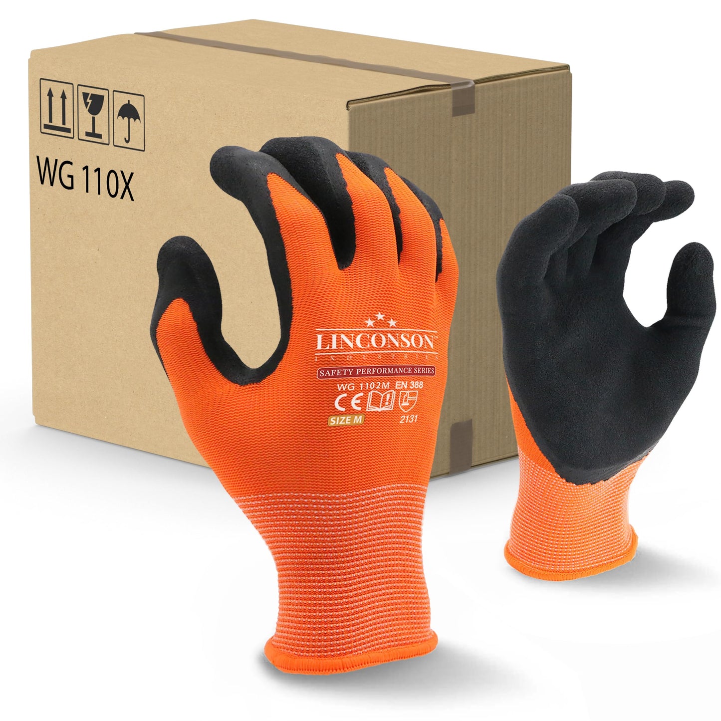 linconson 12 Pack Safety Performance Series Construction Mechanics Work Gloves (XL (Pack of 12), Orange)