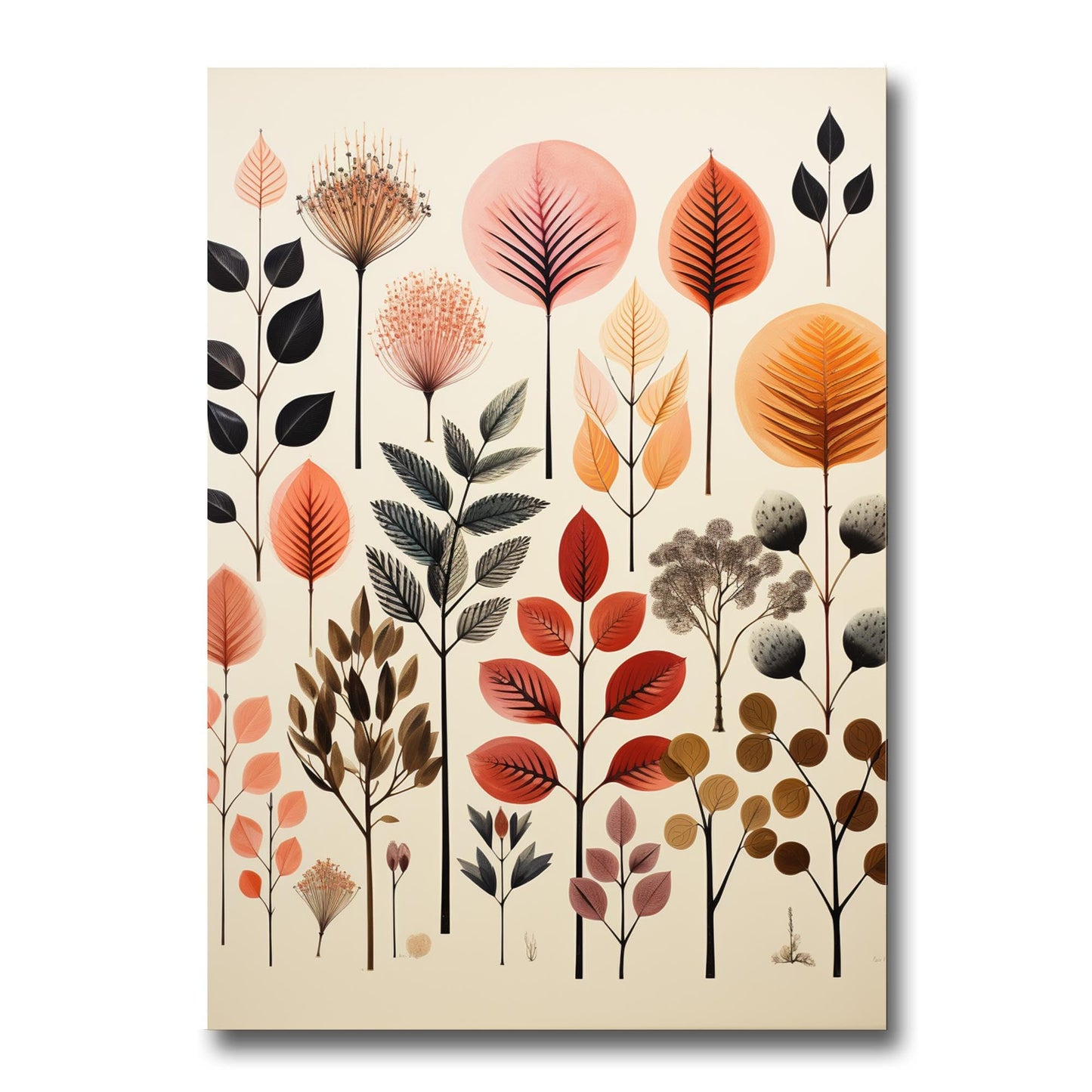Scandinavian Folk Art, Black and Beige Abstract Botanical Wall Art for Scandinavian Home Decor, Poster Prints, Wall Decor