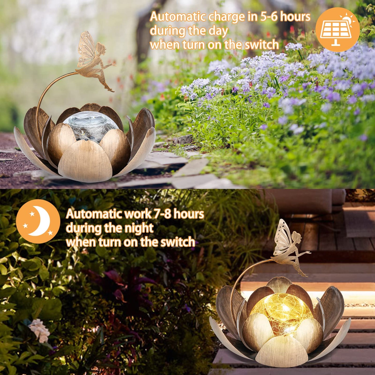 Afirst Solar Lantern Fairy Light, Solar Lights Outdoor Garden Decor Crackle Glass Decorative Waterproof Tabletop Landscape Path Light LED Table Light for Patio,Lawn,Walkway,Tabletop,Pathway