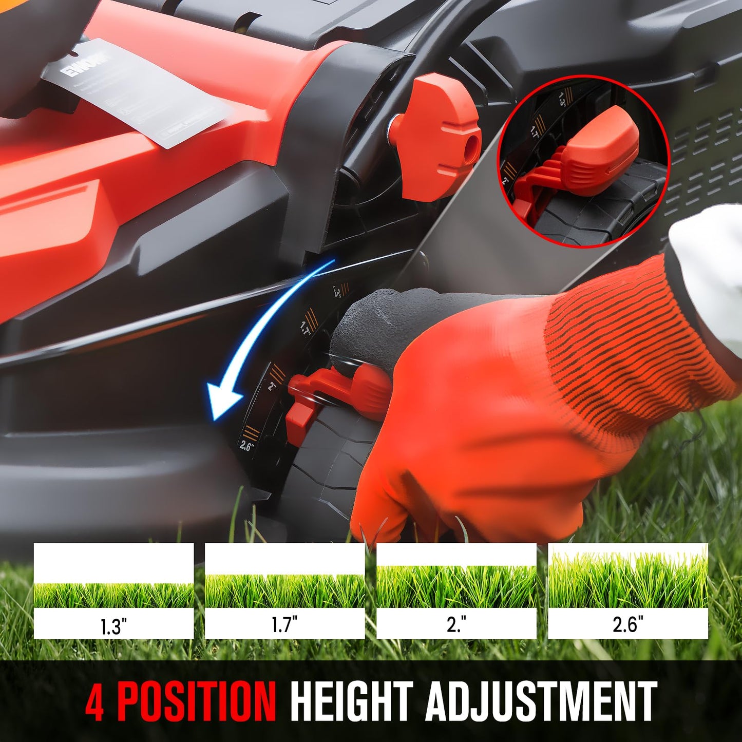 EWORK Corded Electric Lawn Mower 14-Inch, 11Amp Electric Push Mower with 30L Collection Bag, 4-Height Adjustment, Lightweight Lawnmower for Garden, Yard