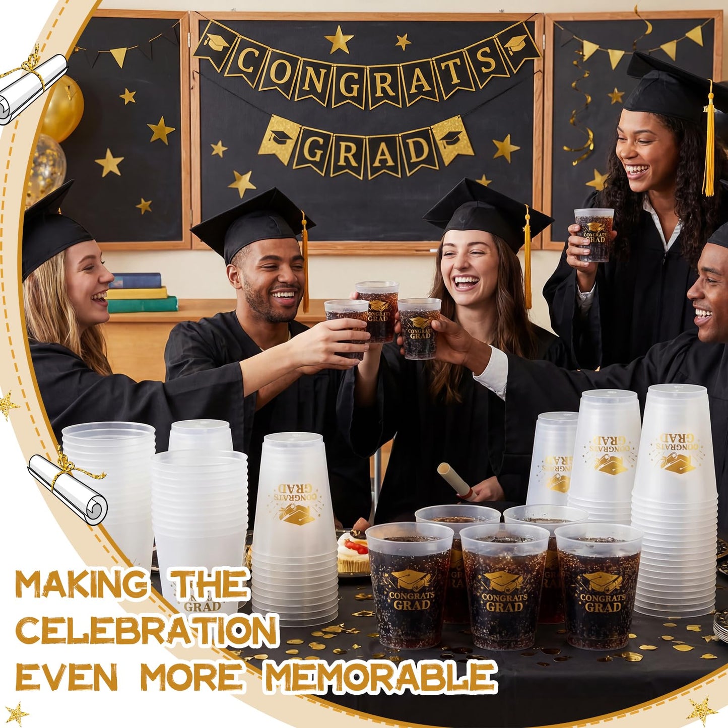 Tioncy 50 Pcs Graduation Cups 2026, 16 oz Frosted Cups, 2026 Happy Congrats Grad Day Plastic Cup, Graduation Happy Party Decorations for Congrats Grad Beverage Drinking Celebrations