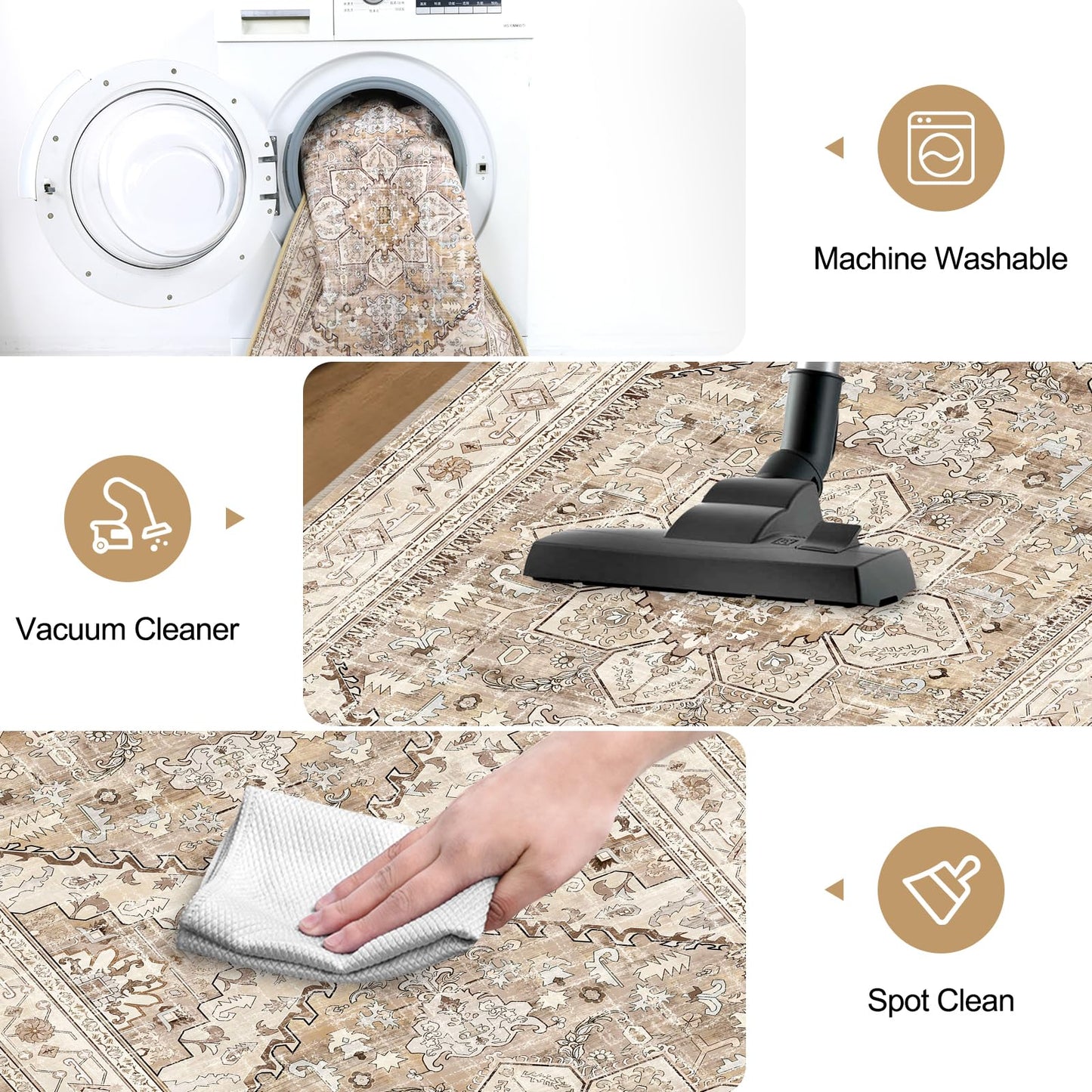 Yamaziot Washable Runner Rug, 2x8 Non-Slip Boho Vintage Hallway Rug Runner with Rubber Backing, Stain Resistant & Low Pile Faux Wool Distressed Carpet Runner for Bedroom, Kitchen, Laundry, Entrance