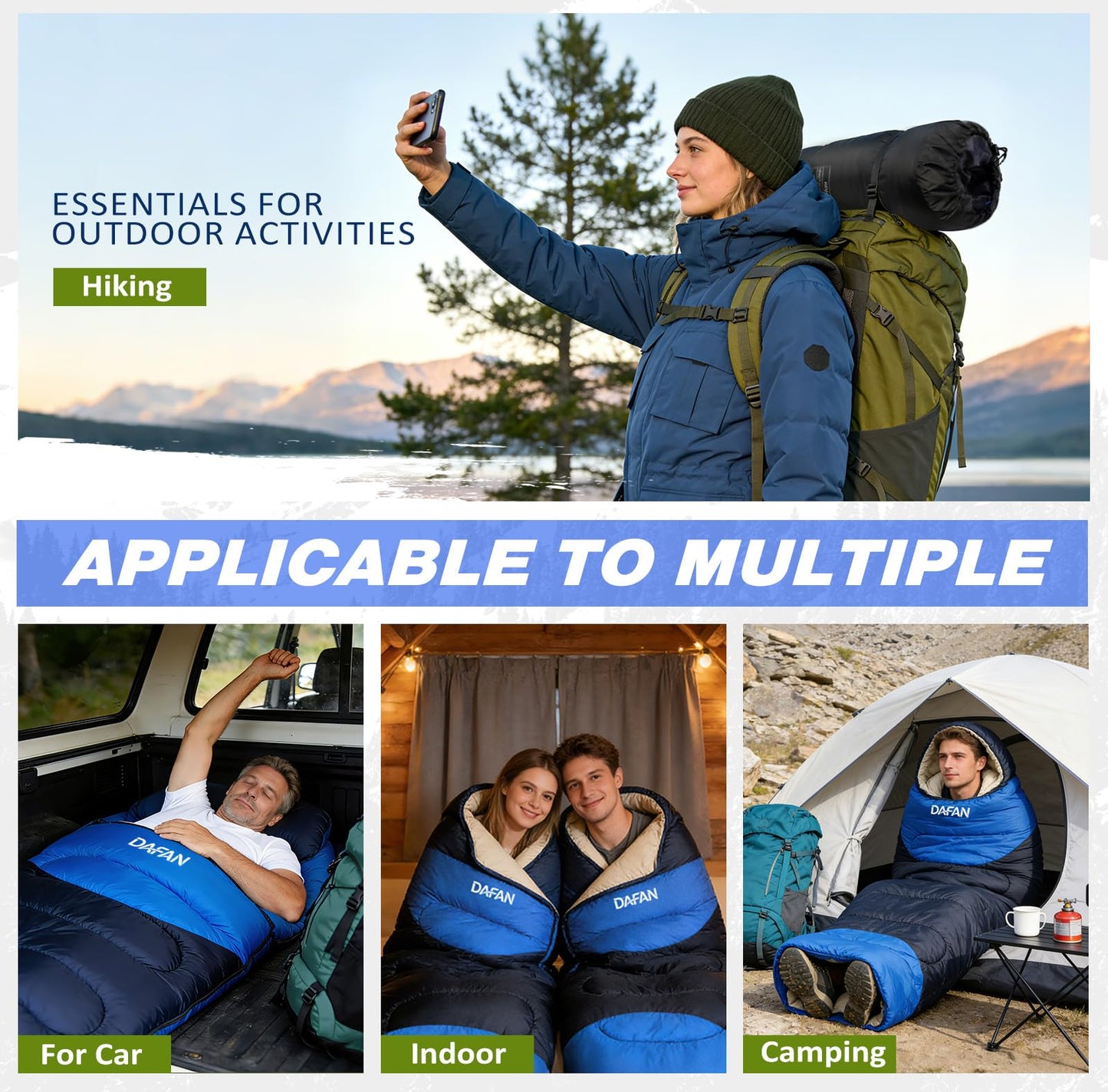 Lightweight Sleeping Bag for Adults, 3-Season Waterproof Backpacking Sleeping Bags with Compression Sack, Comfort Temp 50–68°F, Portable Camping Essential Gear for Travel, Hiking, Outdoor, Indoor