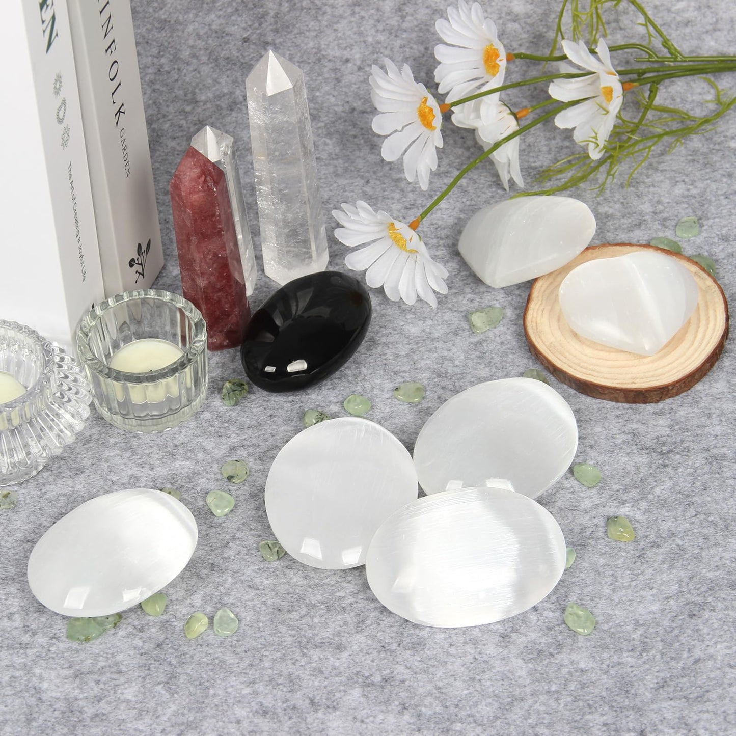 Orientrea Selenite Palm Stone-1 Pc 90-110 Grams Selenite Pocket Energy Stone, Smooth Healing Crystal Worry Stone