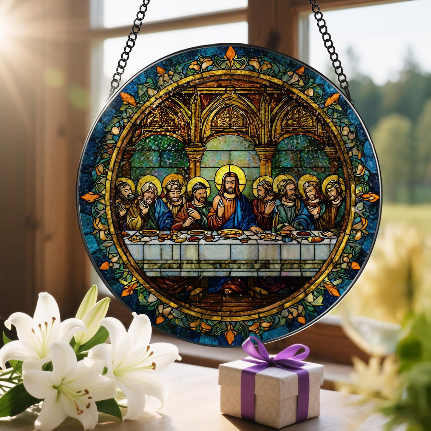 8-Inch The Last Supper Suncatcher Ornament, Stained Glass Window Hanging & Christmas Ornament, Christian Religious Window Decor — Gifts for Christmas & Holidays, Christian Gift, Religious Gift