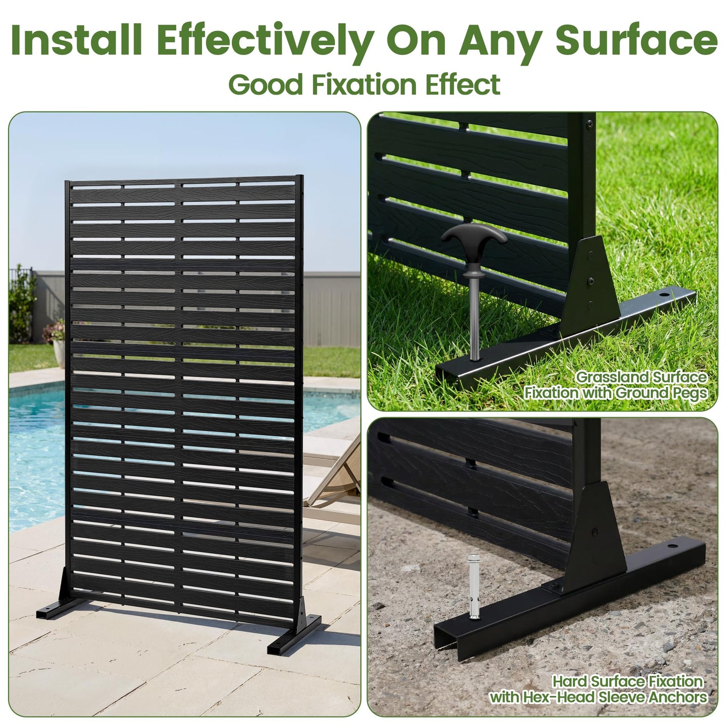 Diyfire Outdoor Privacy Screen 60" H HDPE Decorative Panel Freestanding Privacy Fence with Stand, Privacy Screens with Louvered 5 Panels, Weather-Resistant Panel Fence for Patio, Balcony, Balcony