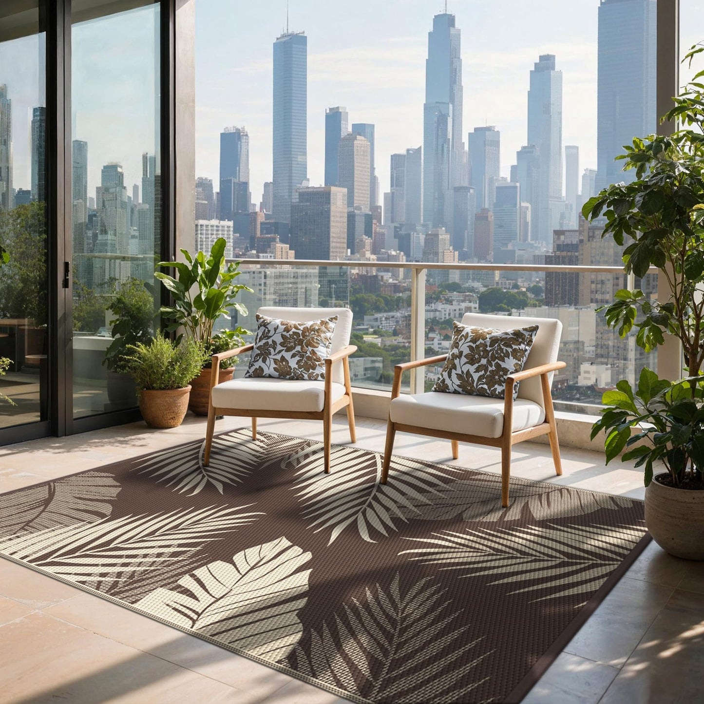 sarben Outdoor Rug 9' x 12' Waterproof for Patios Clearance, Reversible Plastic Straw Indoor Outdoor Rug for RV, Picnic, Backyard, Deck, Balcony, Porch, Beach, Coffe and Beige