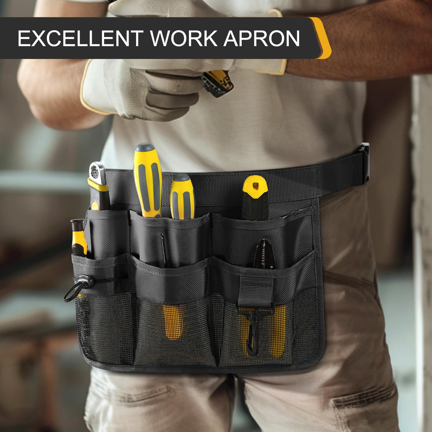 WINHUNT Garden Apron for Women, Adjustable Tool Belt with 8 Pockets - Heavy Duty Oxford Work Belt for Gardening, Construction (Black)