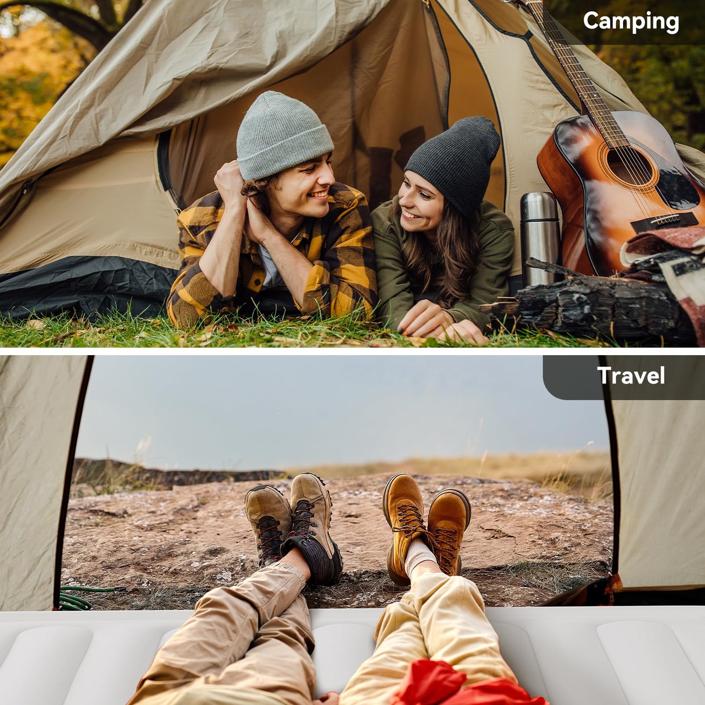 COMMOUDS Queen Air Mattress with 2000mAh Battery Powered Pump, 18" Raised Inflatable Mattress, Portable Blow up Mattress, Air Bed for Camping, Home and Guest