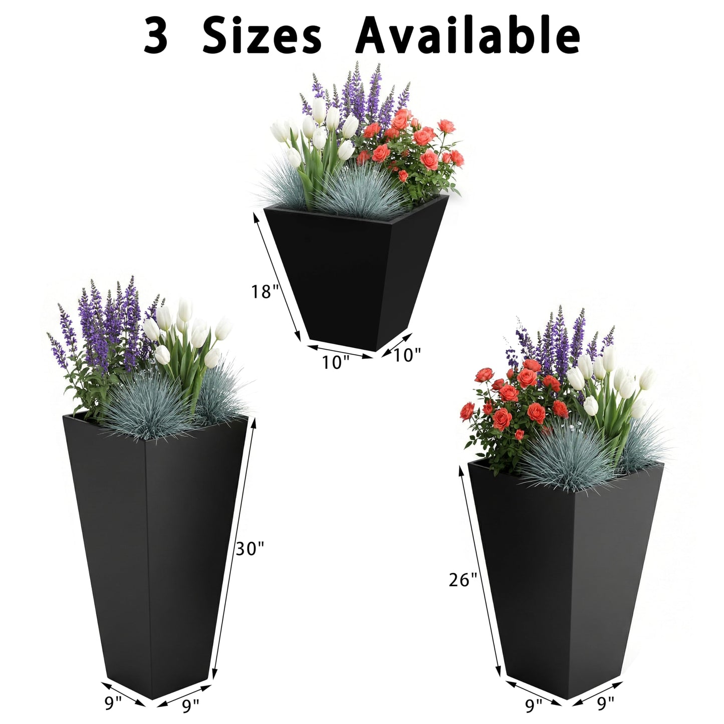 Casaphoriar 30 Inch Tall Metal Planter Box, Weather-Resistant Indoor/Outdoor Flower Pots with Removable Inner Shelf, Perfect for Patio, Gardenm and Balcony Decor, Black