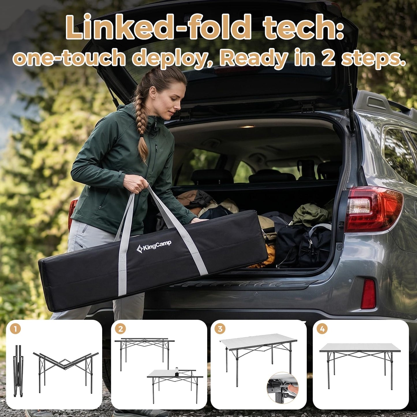 KingCamp Aluminum Camping Table Foldable, Large 53.5" Roll Up Camp Table Folding Seamless Tabletop Heavy Duty Duck Hunting Camping Tables Metal Portable Outdoor Collapsible for RV BBQ Picnic Hunting
