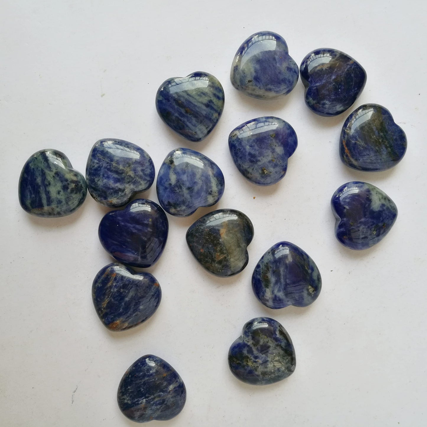 Bacatgem 3 Pcs Natural Sodalite Pocket Palm Thumb Healing Crystal Heart Love Worry Stones,1 inches Reiki Balancing Crystal and Healing Stones