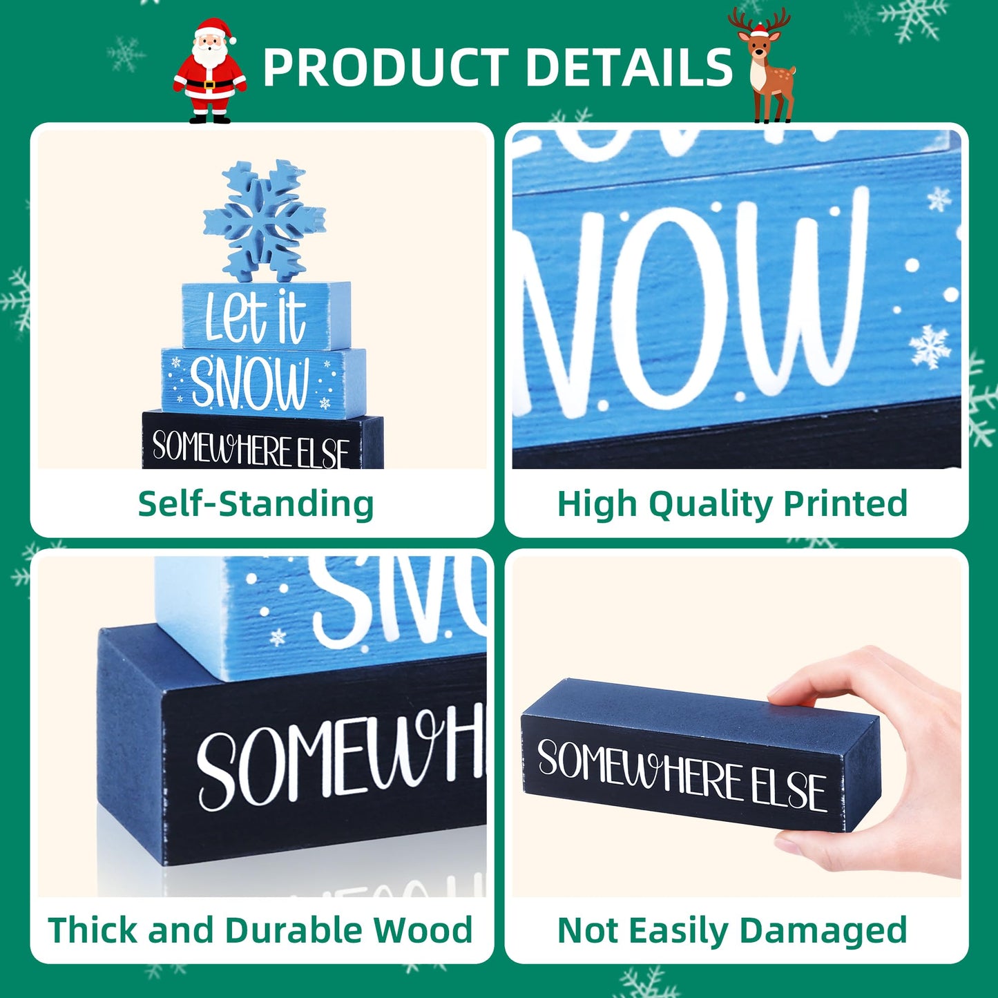 4 Pcs Christmas Wooden Tiered Tray Decor, Snowflake Christmas Decorations Gifts for Home, Winter Table Centerpiece for Xmas Party Kitchen Office