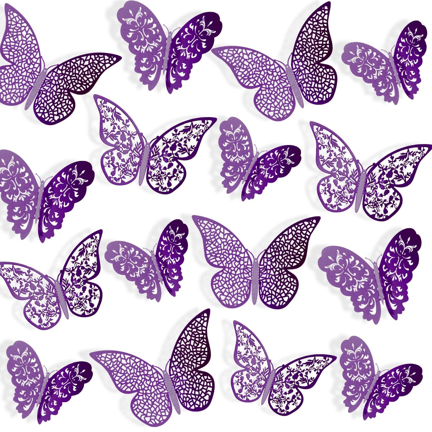 Bememo 72 Pieces 3D Butterfly Wall Decals Sticker Decal Wall Decor Art Decorative Sticker 3 Sizes for Room Offices Bedroom Bathroom Living Room Decor(Purple)