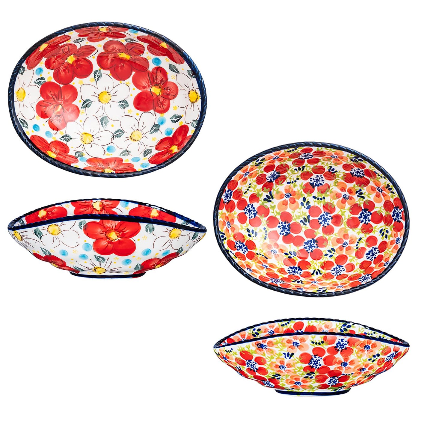 silesia Handmade 8 oz Small Bowls - Ceramic Hand Painted Bowl Great for Snacks, Nuts, Candy, Appetizer, Olive, Salsa, Dipping, Dessert, Sauce in Gift Box, 6.5 inch, Set of 2, Jungle Floral