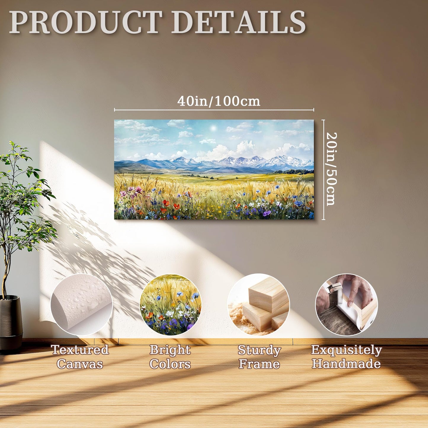SERIMINO Nature Landscape Large Wall Art Prints, Meadow Wildflowers Rustic Home Decor, Mountain Wilderness Scenic Canvas Painting, Outdoor Pictures Wall Decor Living Room Bedroom Bathroom 20"X40"