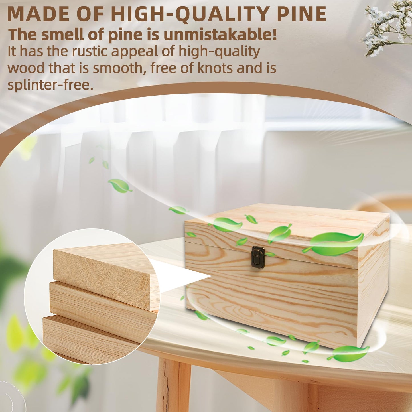 VIKOS Products 13.8x9.9x6.7-Inch/ 3.33-Gal. X-Large Unfinished Wooden Box for DIY Crafts & Storage with Hinges & Retro Front Clasps - Natural Pine - Smooth Paintable Surface