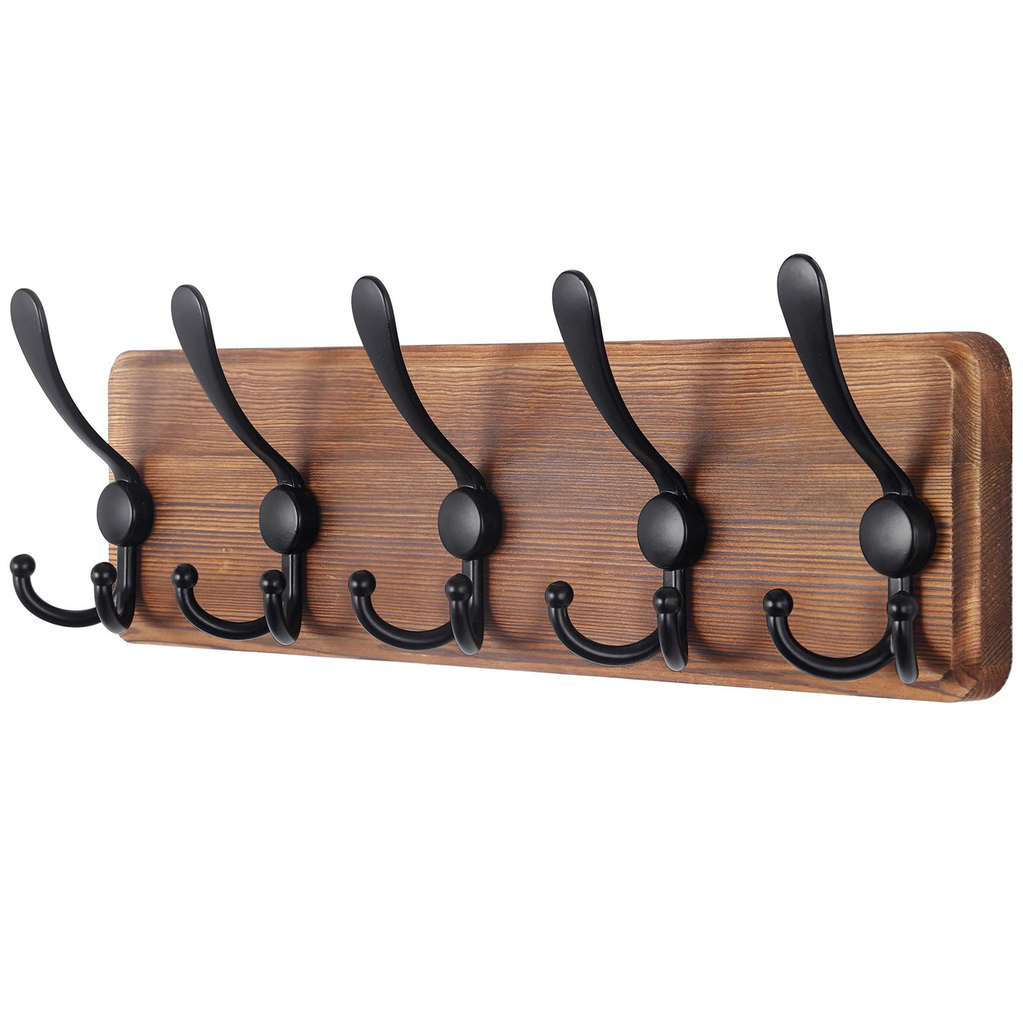 SKOLOO Rustic Wall Mounted Coat Rack: 16" Stud Spacing, Pine Real Wood Plank Wall Coat Rack with 5 Triple Hooks, Farmhouse Coat Hanger Wall Mount for Hanging Backpack Jacket Coat Hat